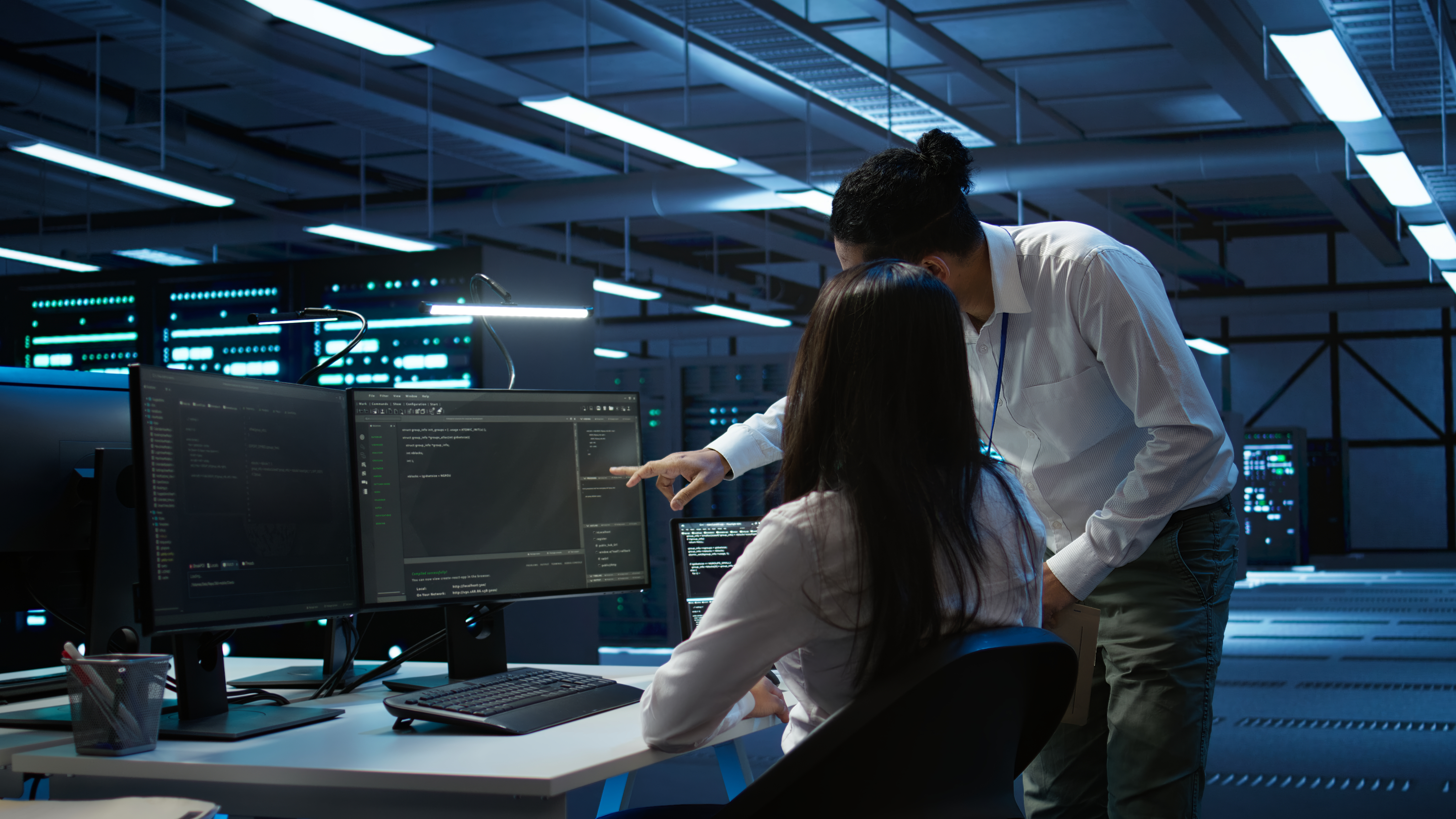 Engineers in a data center